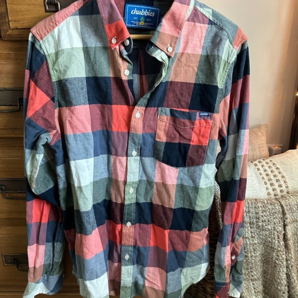 Chubbies Men's Colorful Checkered Button Down Shirt